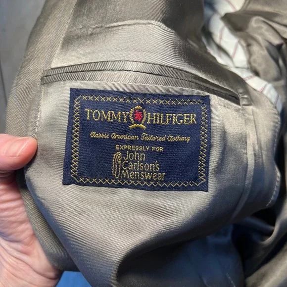 VTG 90s Tommy Hilfiger Union Made Mens 42R Wool Blazer‎ Sport Coat USA Made Gray